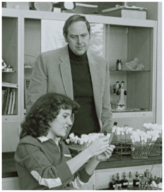 Dick with a student in the lab in the 1970s